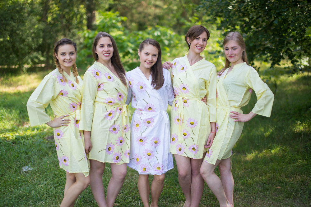 Light Yellow Falling Daisies pattered Robes for bridesmaids | Getting Ready Bridal Robes