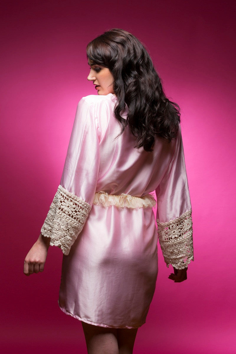 Baby Pink Silk Lace Bridesmaids Robe