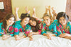Teal Large Fuchsia Floral Blossoms Robes for bridesmaids | Getting Ready Bridal Robes