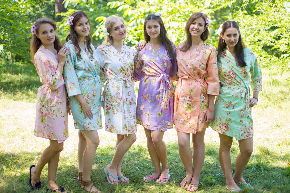 Mismatched Flower Rain Robes in soft tones
