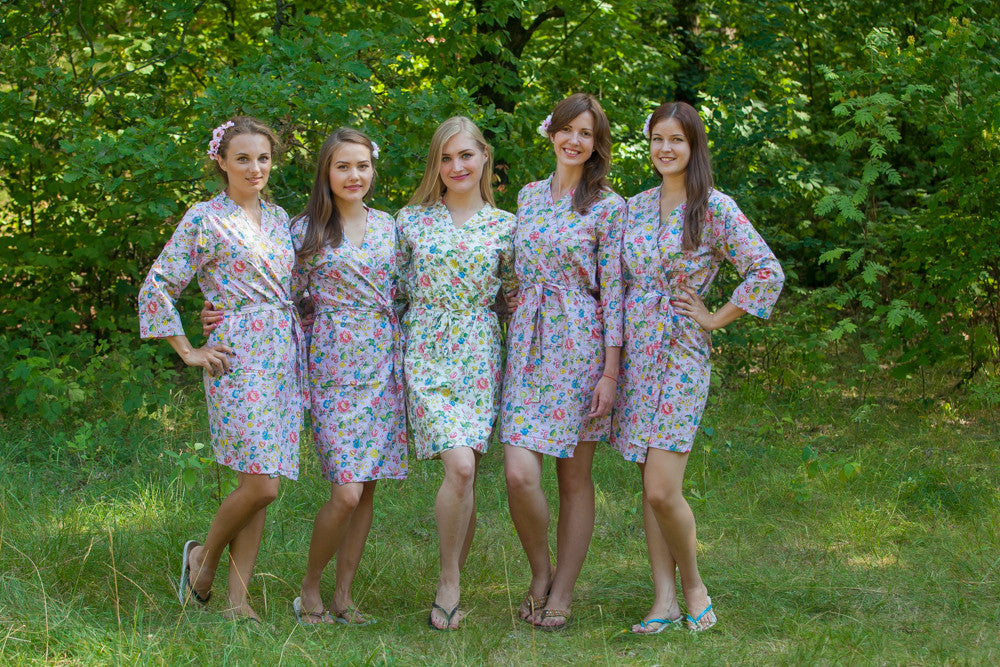 Lilac Happy Flowers pattered Robes for bridesmaids | Getting Ready Bridal Robes