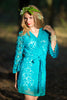 Oh Dale Teal Floral Lace Bridal Robe