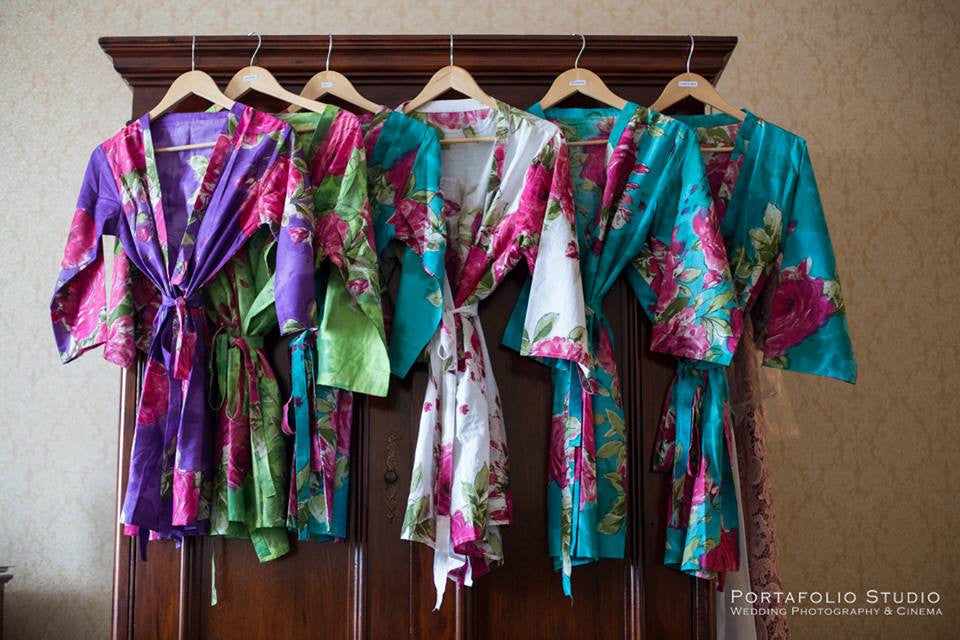 Mismatched Large Fuchsia Floral Blossom5 Robes in bright tones