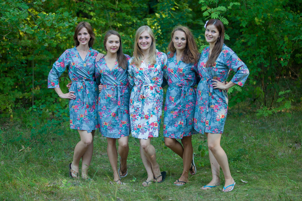 Gray Cute Bows pattered Robes for bridesmaids | Getting Ready Bridal Robes