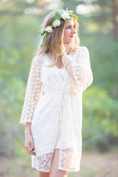 Oh Kiana Ivory Floral Lace Bridal Robe