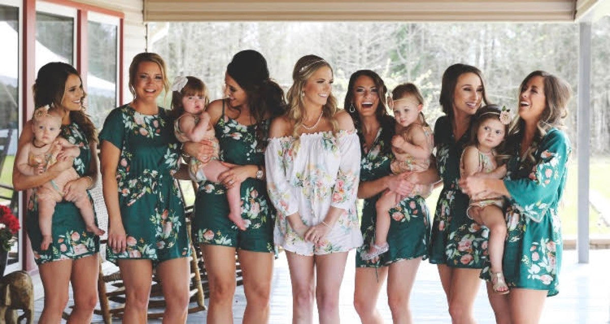 Dark Green Mismatched Styles Bridesmaids Rompers in Dreamy Angel Song Pattern