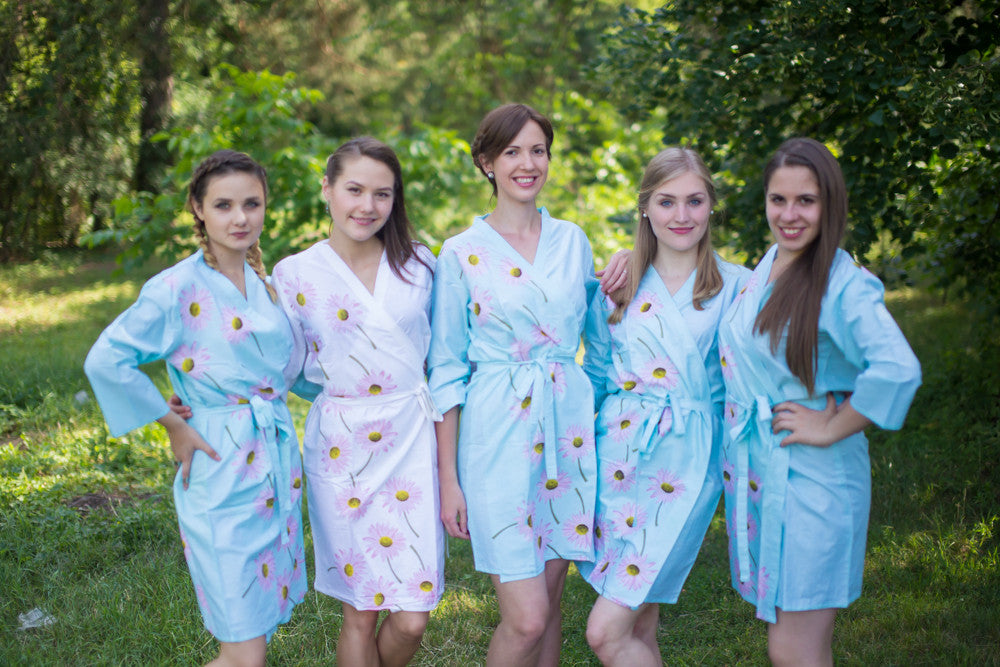 Light Blue Falling Daisies pattered Robes for bridesmaids | Getting Ready Bridal Robes