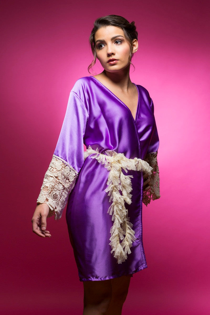 Lilac and Purple Luxurious Silk Lace Robes