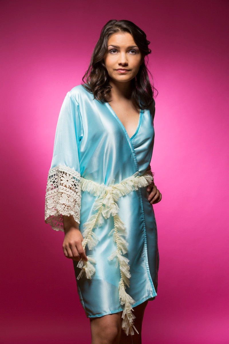 Light Blue Silk Lace Bridesmaids Robe