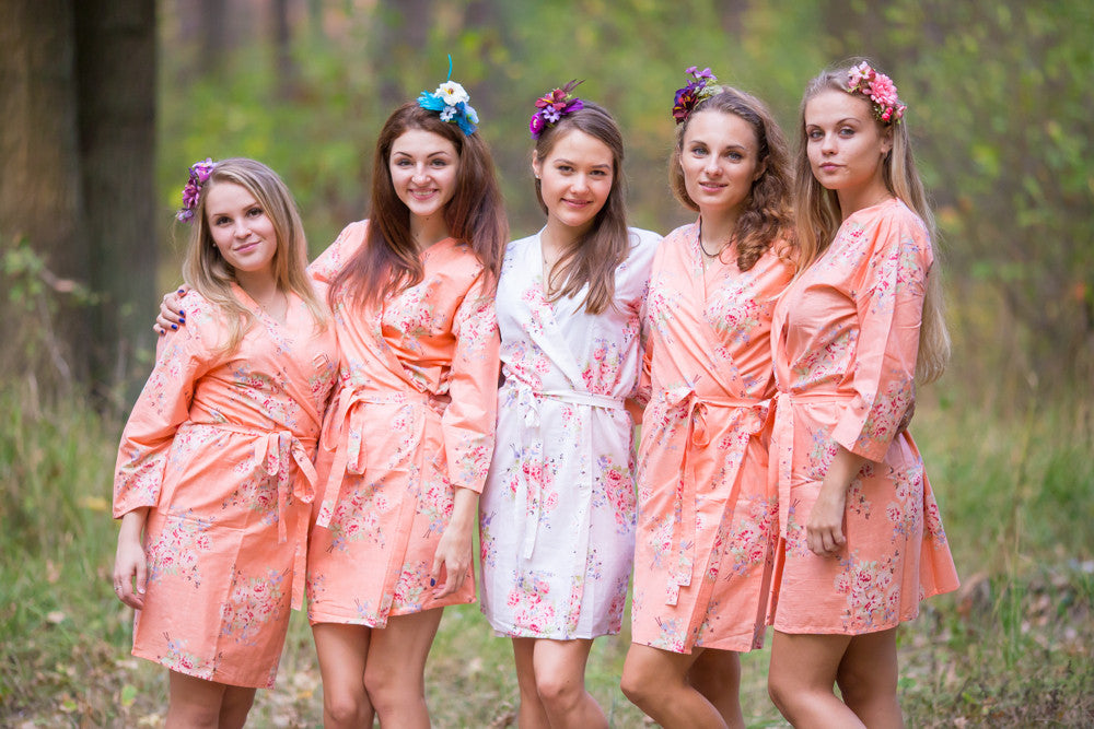 Peach Faded Floral Robes for bridesmaids
