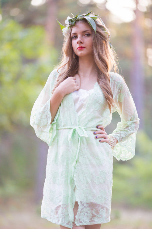 Oh Hope Mint Floral Lace Bridal Robe