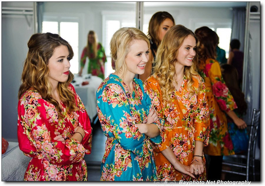 Red Floral Posy Robes for bridesmaids | Getting Ready Bridal Robes