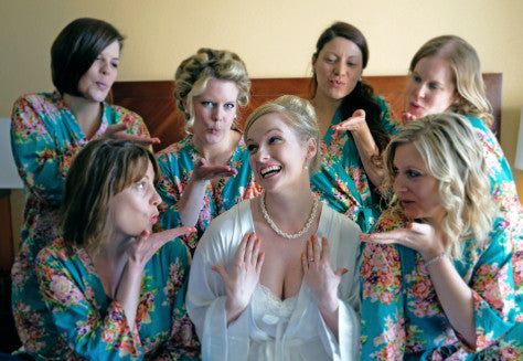 Teal Floral Posy Robes for bridesmaids | Getting Ready Bridal Robes