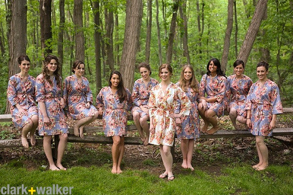 Gray Floral Posy Robes for bridesmaids | Getting Ready Bridal Robes