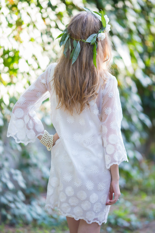 Oh Fay White Floral Lace Bridal Robe