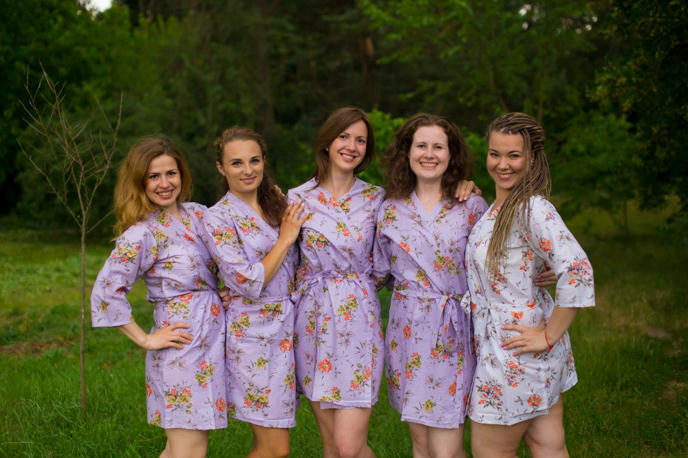 Lilac Romantic Floral pattered Robes for bridesmaids | Getting Ready Bridal Robes