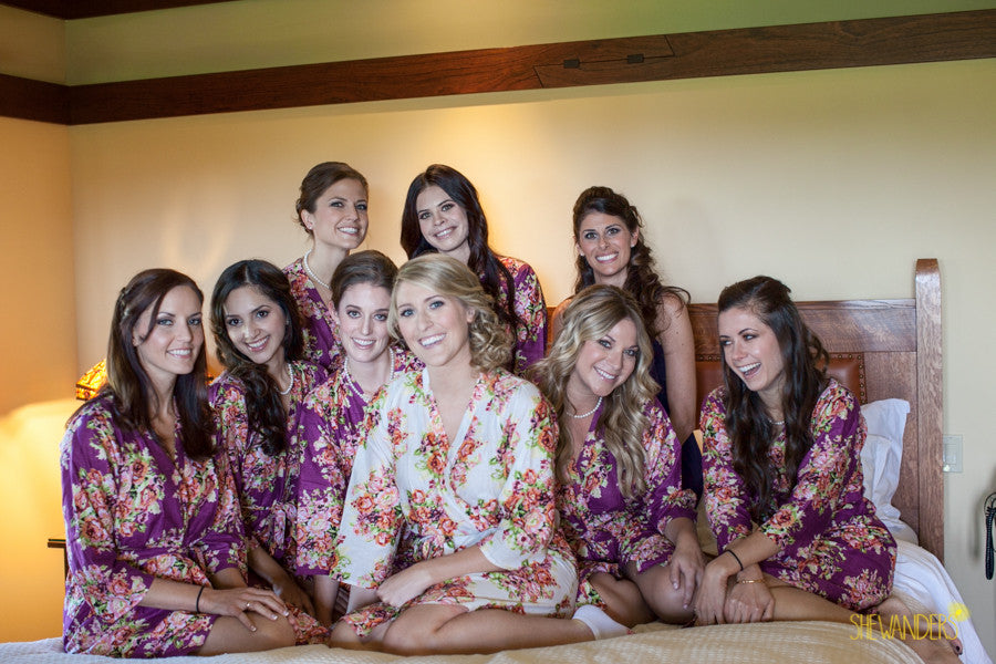 Purple Floral Posy Robes for bridesmaids | Getting Ready Bridal Robes