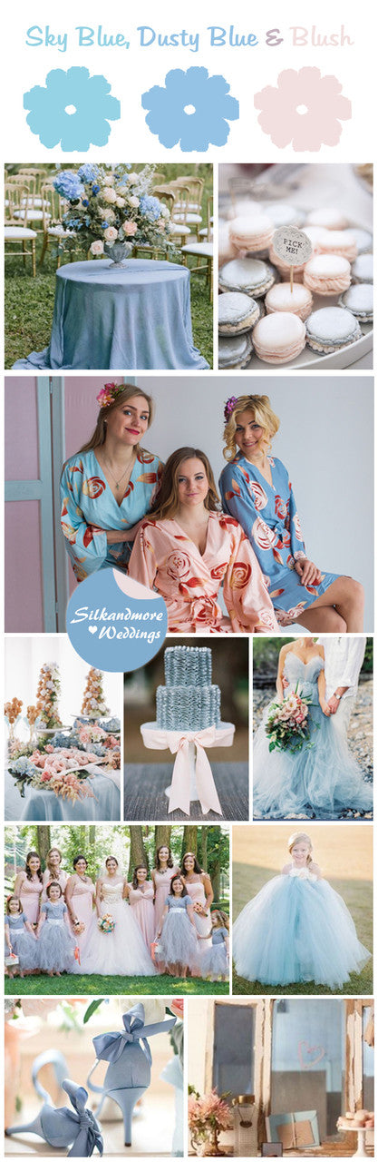 Sky Blue, Dusty Blue and Blush - cori Wedding Color Robes - Premium Rayon Collection