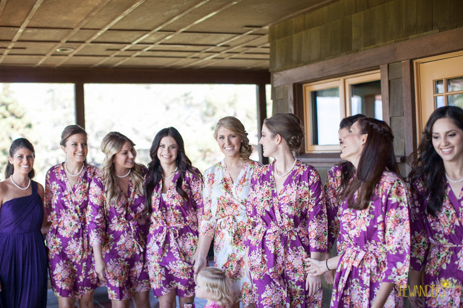 Purple Floral Posy Robes for bridesmaids | Getting Ready Bridal Robes