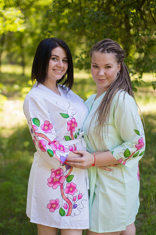 Mint Swirly Floral Vine Robes for bridesmaids