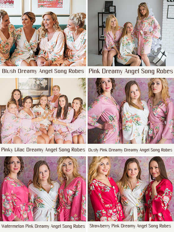 Dreamy Angel Song Pattern - Premium Pink Bridesmaids Robes