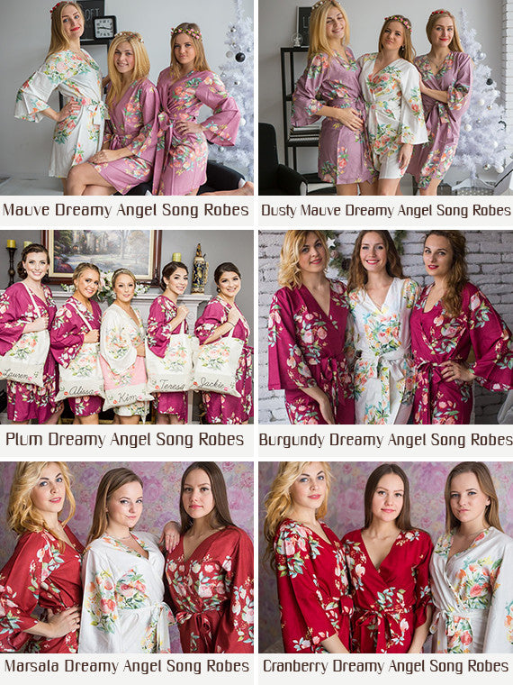 Dreamy Angel Song Pattern- Premium Watermelon Pink Bridesmaids Robes