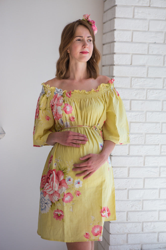 Mommies in Light Yellow Floral Shift Dresses