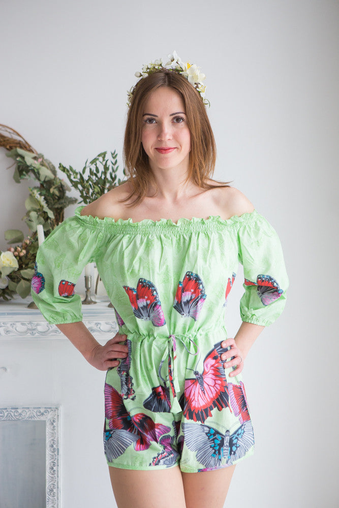 Mismatched Bridesmaids Rompers in Butterfly Baby Pattern