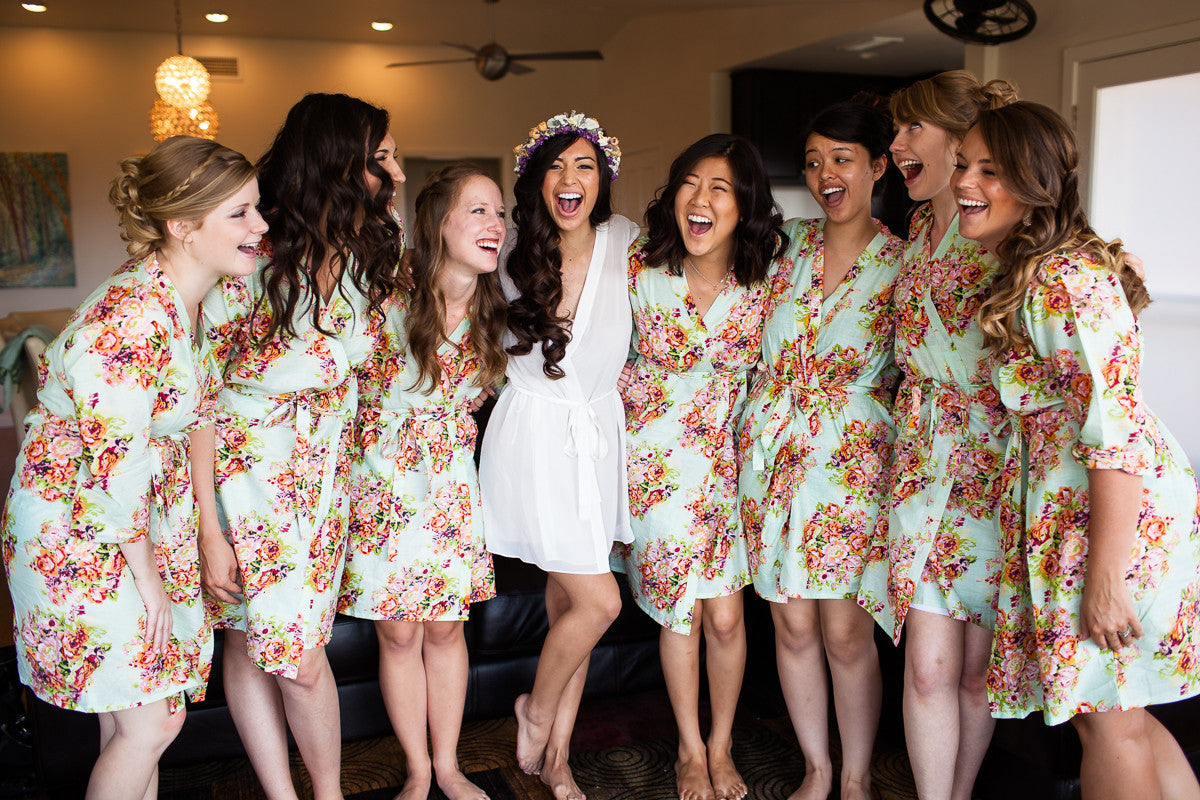 Mint Floral Posy Robes for bridesmaids | Getting Ready Bridal Robes