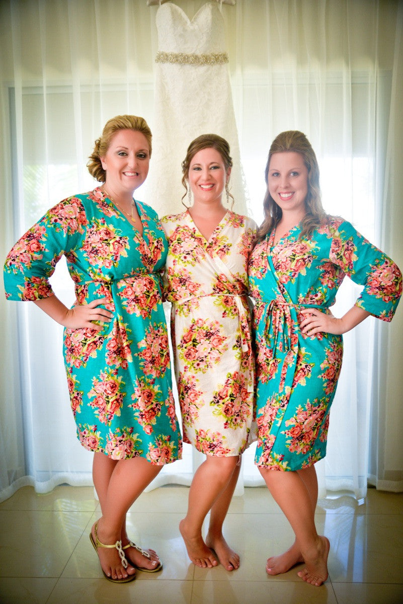 Teal Floral Posy Robes for bridesmaids | Getting Ready Bridal Robes