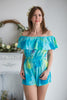 Mismatched Bridesmaids Rompers in Watercolor Splash Pattern