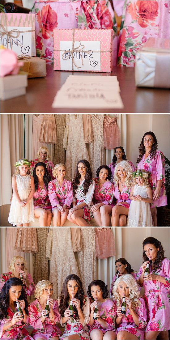 Pink Large Fuchsia Floral Blossoms Robes for bridesmaids | Getting Ready Bridal Robes
