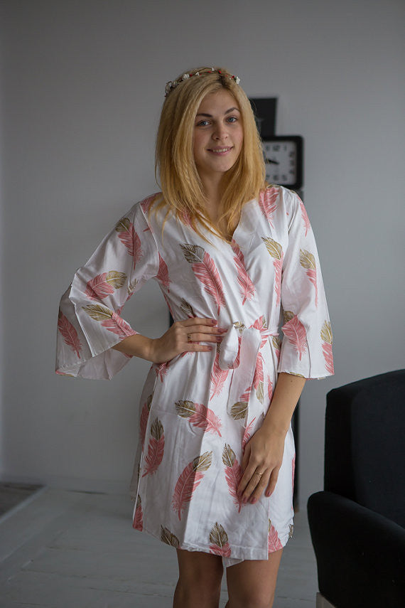A feather rhyme Pattern- Premium Dusty Rose Gold Bridesmaids Robes