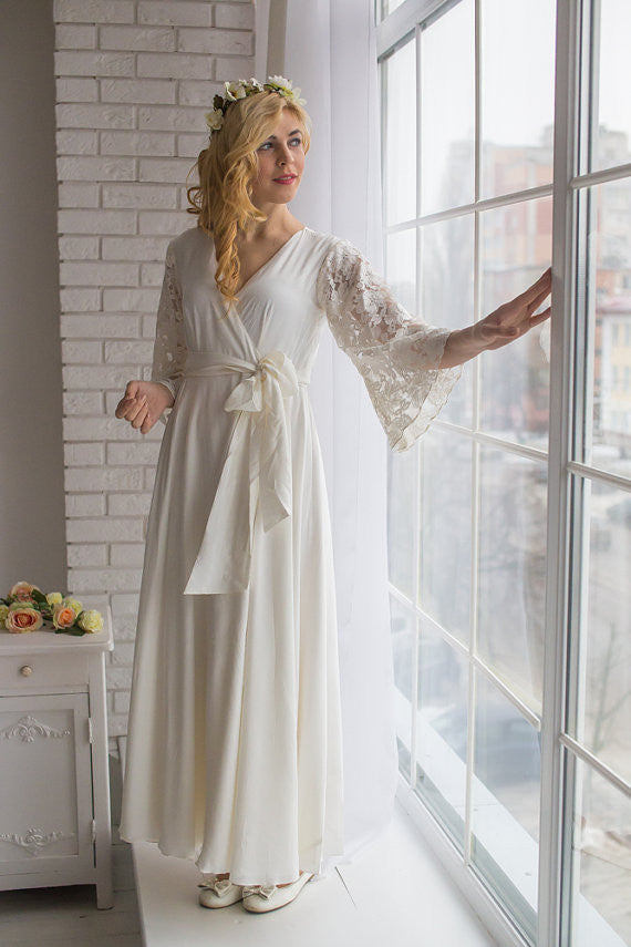 All White Bridal Robe from my Paris Inspirations Collection - Statement Sleeves in White