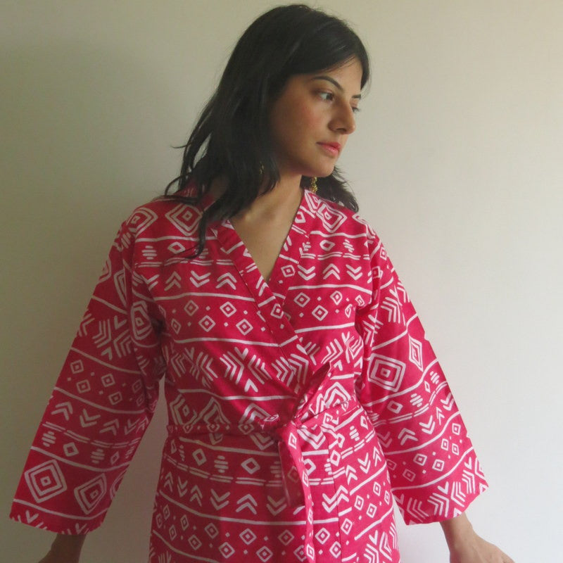 Red Tribal Aztec Robes for bridesmaids | Getting Ready Bridal Robes
