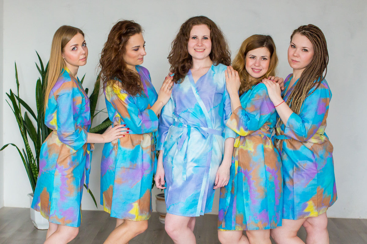 Blue Batik Watercolor Robes for bridesmaids | Getting Ready Bridal Robes
