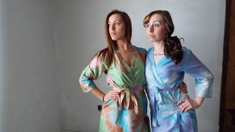 White Blue Batik Watercolor Robes for bridesmaids | Getting Ready Bridal Robes