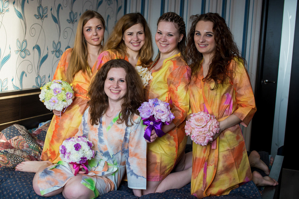 Yellow Batik Watercolor Robes for bridesmaids | Getting Ready Bridal Robes