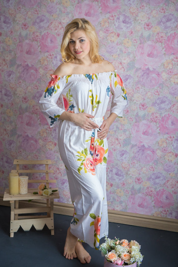 Off shoulder Style Bridesmaids Jumpsuit in Smiling Blooms Pattern