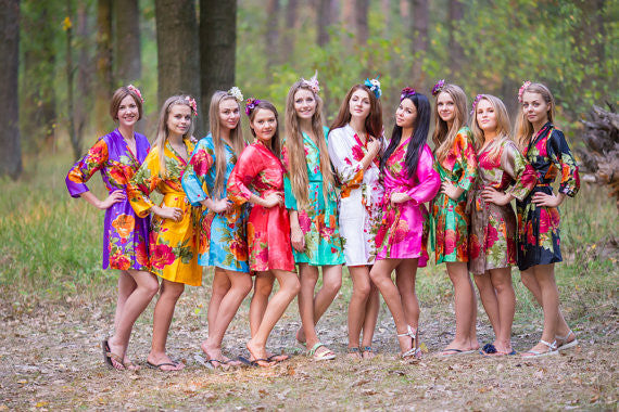 Bright Large Floral Blossom Silk Bridesmaids robes