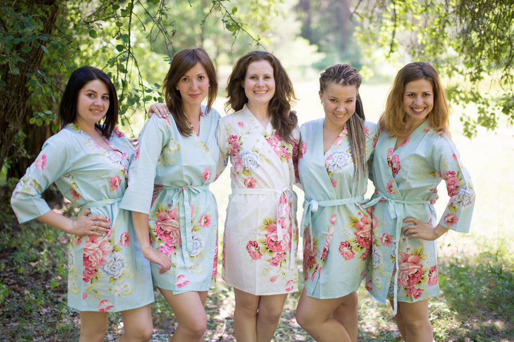 Light Blue Cabbage Roses Robes for bridesmaids