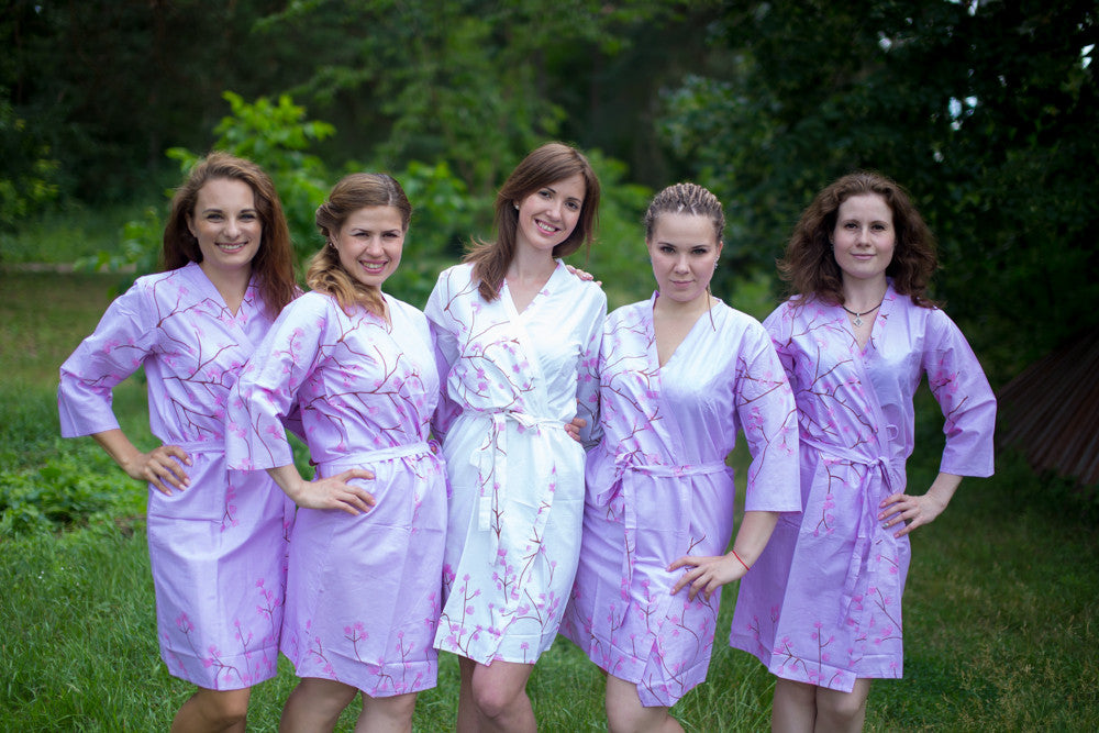 Lilac Cherry Blossom Robes for bridesmaids
