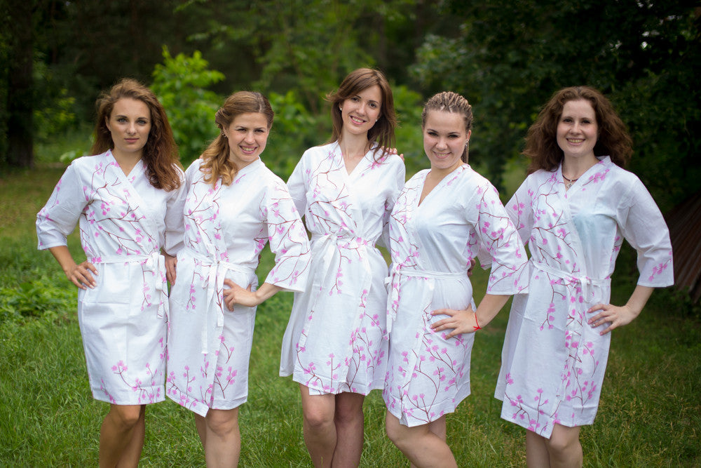 White Cherry Blossom Robes for bridesmaids
