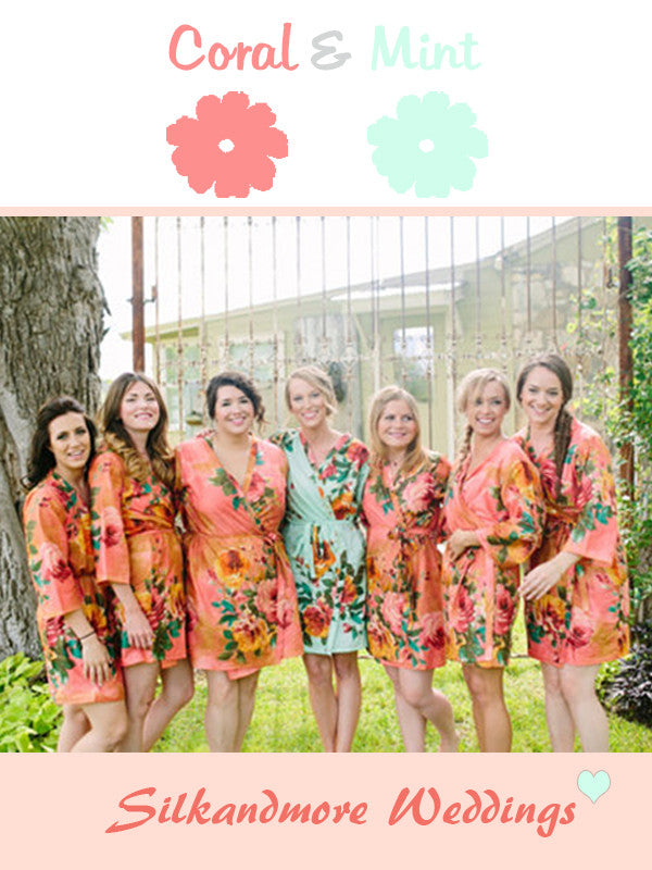 Coral and Mint Wedding Color Robes – robesbysilkandmore