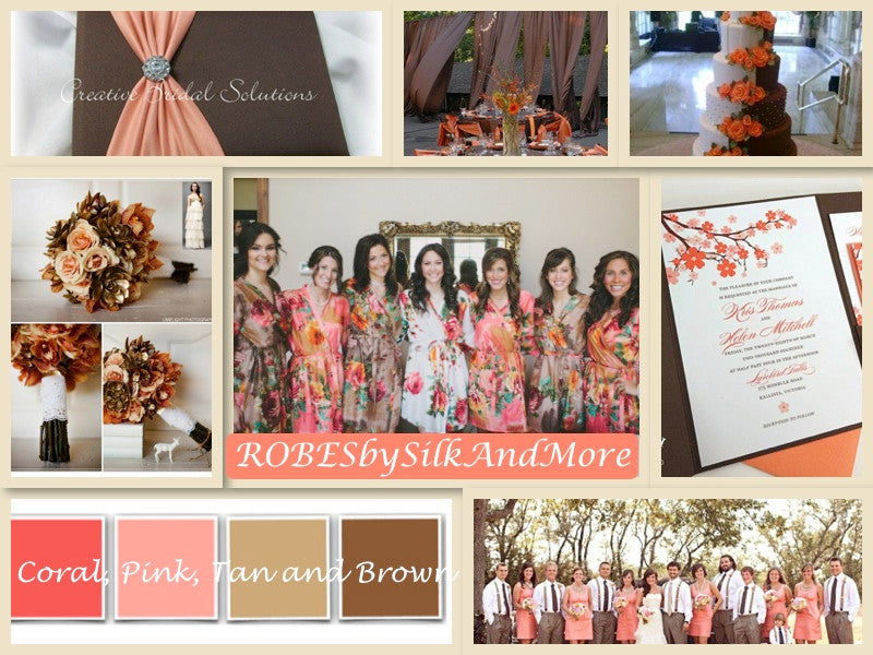 Brown and Coral Bridesmaids Robes