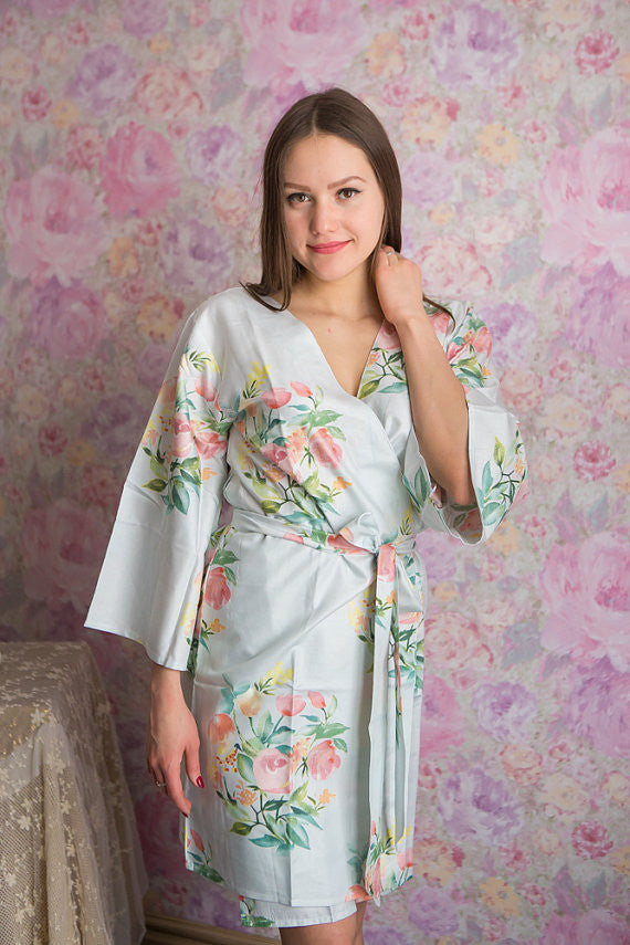 Dreamy Angel Song Pattern- Premium Ice Blue Bridesmaids Robes 