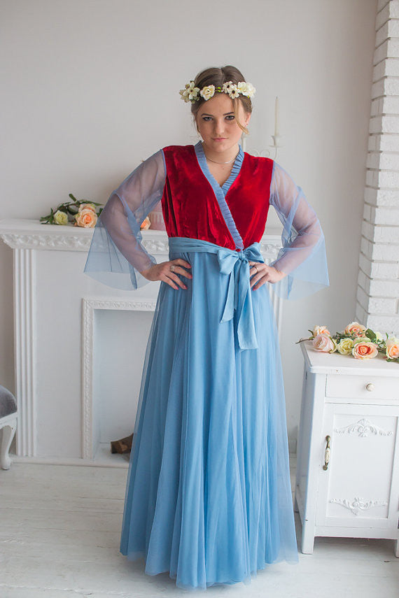 Dusty Blue Cranberry Bridal Robe from my Paris Inspirations Collection - Velvety dreams in Dusty Blue