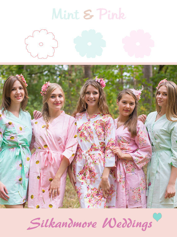Shades of Mint and Pink Wedding Color Robes robesbysilkandmore