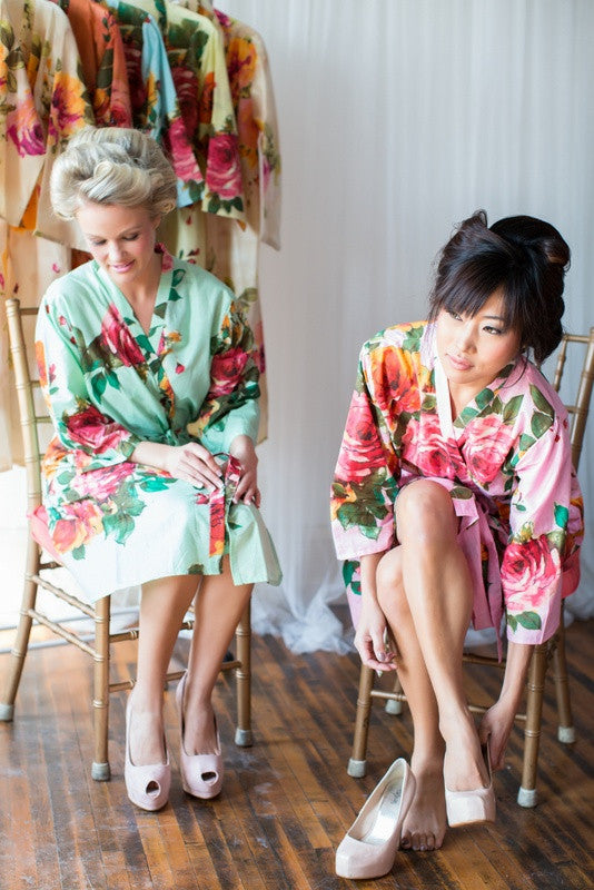 Mint Large Floral Blossom Robes for bridesmaids | Getting Ready Bridal Robes