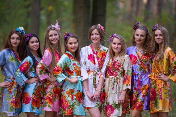 Pastel Large Floral Blossom Silk Bridesmaids Robes